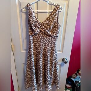 Adrianna Papell Brown and Cream silk Polka Dot Dress Sz 10